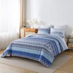 Caressma Blue Boho Comforter Set Queen Size, Bohemian Striped Reversible Beddding Comforter Extra Fluffy 3 Pieces(90 * 90 inches) Comforter Set