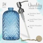 JASAI 18Oz Gem Patterned Glass Soap Dispenser for Kitchen, Refillable Hand Soap Dispenser with Rust Proof Stainless Steel Pump, Clear Soap Dispenser Bathroom for Dish Soap, Hand soap, Lotion(Blue)