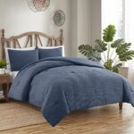 Queen Size Comforter Set 3 Piece Waffle Weave Ultra Soft Bedding Collection with Shams, Queen, Navy Blue