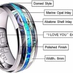 ECHZI Tungsten Steel Carbide Inlaid Shells Blue Opal Men 8MM Rings Never Fade Engagement Ring Men’s Jewelry Band Size 7 to 13
