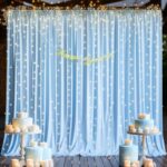 10ft x 7ft Baby Blue Backdrop Curtain for Baby Shower Parties Light Blue Wrinkle Free Backdrop Drapes Panels for Birthday Photo Gender Reveal Photography Polyester Fabric Background Decoration
