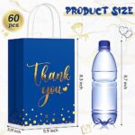 PerKoop 60 Pcs Thank You Gift Bags Bulk Paper Gold Thank You Wedding Bags with Handle for Business, Shopping, Wedding, Baby Shower, Party Favors (Royal Blue)