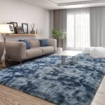 FlyDOIT Large Area Rugs for Living Room, 4×6 Feet Tie-Dyed Blue Grey Shaggy Rug Fluffy Throw Carpets, Ultra Soft Plush Modern Indoor Fuzzy Rugs for Bedroom Girls Kids Nursery Room Dorm Home Decor
