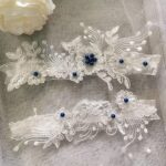 CITUYER Garters for Brides Wedding Garter Elasticated Soft Lace Pearl Garter Bridal Wedding Accessories Bride to be Gifts?Navy Blue-Plus?
