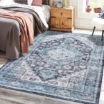Hatppto 5×7 Area Rug Soft Non Slip Washable Boho Rug Blue Stain Resistant Large Area Rugs Indoor Non-Shedding Carpet for Living Room Bedroom Kitchen