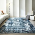 Rugcomf Area Rug 5×7 Washable Rug Boho Soft Abstract Pattern Non-Slip Non-Shedding Faux Wool Vintage Rug for Living Room, Bedroom Rug, Farmhouse, Dining Room, Indoor, Kids Playroom, Blue