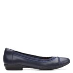 Clarks Sara Bay Ballet Flat, Navy Leather, 9 Medium