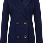 chouyatou Women Elegant Notched Collar Double Breasted Wool Blend Over Coat (Medium, Navy Blue)