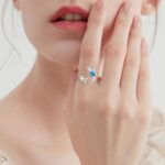 Hummingbird Leaf Ring for Women December Birthstone Zircon Blue Ring Open Adjustable Jewelry Sterling Silver Birthday Gifts
