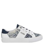 GUESS Women’s LOVEN Sneaker, White/Blue 171, 8.5