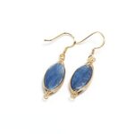 Natural Stone Wire Wrap Dangle Drop Earrings Gold Plated 925 Sterling Silver Hook/Kyanite