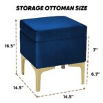 HOUCHICS SquareStorage Ottoman,Soft Footstool with Metal Legs,Blue Ottoman Foot Rest for Living Room,Bed Room