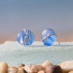 Sea Glass Earrings S990 Sterling Silver Hypoallergenic Handmade Stud Post Earrings Beach Glass Fashion Statement Handcraft Jewelry for Women Girls, 11mm Dark Blue