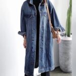 Jofemuho Womens Classic Long Jean Jacket Plus Size Loose Long Sleeve Button Down Denim Jacket Trench Coat Blue L