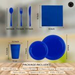 350 Piece BLUE Disposable Dinnerware Set 50 Guests, Plastic Party Plates And Cups And Napkins Sets – 50 Count 9″ Dinner Plates, 7″ Dessert Plates, 12oz Cups, Paper Napkins, Forks, Knives & Spoons