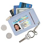 Small Wallets for Women Slim Leather Card Case Holder Wallet Coin Change Purse with Keychain (Blue)