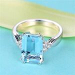 FZO Creative 925 Sterling Silver Womens rectangle sapphire Ring Shiny 18K square Blue gemstone Ring CZ Zirconia diamond Topaz Ring Eternity Engagement Wedding Band Promise cocktail Ring ST.331 (7)