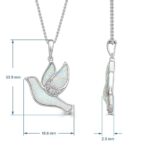 Jewelili Dove Necklace Pendant in Sterling Silver with Diamonds and Created Opal, 18 inch Rolo Chain