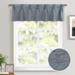 DriftAway Pinch Pleat Valance for Kitchen Window Blackout Faux Linen Textured Solid Valance for Living Room 16 Inch Farmhouse Linen Curtain Valance Window Treatment Back Tab 52×16 Dusty Blue