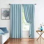 Blue Pompom Curtains for Bedroom Living Room 95 inch Triple Weave Half Blackout Window Curtains for Hotel Men’s Guest Room Drapes 52″ w x2 Panels Rod Pocket