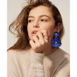 CEALXHENY Flower Dangle Earrings Boho Layered Floral Petal Drop Earrings Statement Stud Earring for Women Girls (A-Navy Blue)