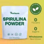 Purisure Organic Spirulina Powder, 453g, Pure Spirulina Powder, Green Algae Powder Superfood Supplement, Preferred to Chlorella, Vegan Spirulina Powder for Smoothies and Protein Drinks, 151 Servings