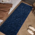 FALARK Soft Navy Blue Runner Rugs for Bedroom, 2×6 ft Bedside Rug Plush Fluffy Carpets, Shag Furry Modern Area Rug Carpet for Living Room Girls Kids Room Nursery Home Decor, Navy Blue