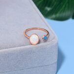 Larsidor 14K Rose Gold Plated Adjustable Opal Ring for Women Teen Girls Ladies Stacking Rings White Blue Opal Jewelry