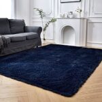 Temedara Navy Blue Rugs for Living Room Bedroom,3×5 Feet Anti-Skid Fluffy Push Area Rug for Kids Room? Shaggy Throw Rug for Nursery Room,Fuzzy Shag College Dorm Room Rug