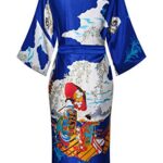 Dandychic Women’s Kimono Robes Pagoda Print Kimono Imitation Silk Long Style Medium Royal Blue
