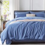 Zzlpp Queen Comforter Set 7 Piece, Blue Cationic Dyeing Bed in a Bag with Sheets, All Season Bedding Comforter Sets with 1 Comforter, 2 Pillow Shams, 2 Pillowcases, 1 Flat Sheet,1 Fitted Sheet