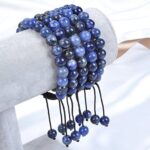 MASSIVE BEADS Gemstone Beaded Bracelets Natural Birthstone Healing Power Crystal Beads Macrame Adjustable (Blue Sodalite, 8mm)
