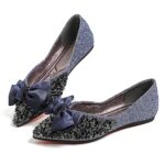 DUWEIDU Flats Women Rhinestone Wedding Flats Comfort Pointed Toe Ballet Flats Dress Flats for Women Blue Size 9