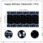 PULNCD Happy Birthday Tablecloths,1Pcs Blue and Black Plastic Disposable Birthday Table for Home Party Decor?54 X 108 Inch