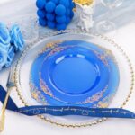 Joyido 102PCS Blue Plastic Plates – Royal Gold Disposable Plates – Clear Blue Party Plates Include 51PCS 7.5inch Dessert Plates 51PCS 10.25inch Dinner Plates for Weddings & Parties