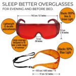 Over-Glasses – 2 Pk – Full Coverage, Blue Light Blocking – PaleoTech Lenses Block 99% of Blue Light – Better Sleep, Improve Eyestrain and Headaches (Red Block 99% Green+Blue)