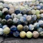 ABCGEMS Brazilian Minas-Gerais Tri-Color Kyanite Beads (Distinctive Combination of Blue, Green & Black) Natural Crystal Chakra Energy Healing Stone Smooth Round Tiny 6mm