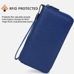 Bveyzi Women RFID Blocking Wallet Leather Zip Around Phone Clutch Large Capacity Ladies Travel Purse Wristlet (Navy Blue)