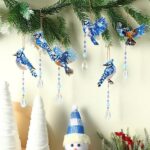 Perthlin 6 Pcs 5D Diamond Art DIY Wind Crystal Wind Chimes Kit Double Sided Blue Jay Ornaments with Crystal Pendant for Christmas Home Garden Hanging Ornament