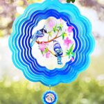 Blue Jay Wind Spinner Hanging, 3D Bird Metal Yard Spinners with Flower Design, 12in Spinning Wind Art Garden Ornaments, Large Stainless Steel Blue Spinfinity Outdoor Decor, Kinetic Wind Catcher Gifts