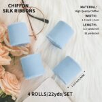 TONIFUL 4 Rolls 1-1/2 Inch Dusty Baby Blue Light Blue Chiffon Silk Ribbon 22yds Handmade Fringe Chiffon Ribbons Set for Wedding Invitations, Bridal Bouquets, Gifts Wrapping (Baby Blue, 22yds, 1.5″)