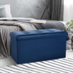 COSYLAND Ottoman Bench with Storage 30x15x15 inches Blue Ottoman for Room Folding Leather Ottoman Footrest Footstool Rectangle Collapsible Furniture with Lid for Bedroom Living Room
