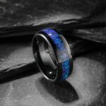 NUNCAD Men’s Wedding Rings 8mm Blue Opal Ring Mens Tungsten Ring Black Wedding Band Dome Polished Finish Comfort fit Sizes 12