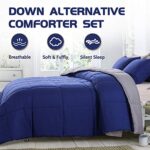 Decroom Lightweight Queen Comforter Set with 2 Pillow Sham – 3 Pieces Set – Quilted Down Alternative Comforter/Duvet Insert for All Season – Blue/Grey – Queen Size
