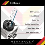 Mega Racer D3R/D3S HID Bulb Headlights for Low Beam High Beam 35W 8000K Ice Blue Xenon Headlights IP68 Waterproof, Pack of 2