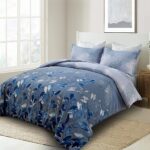 DJY Blue Comforter Set Queen, Navy Botanical Leaves Comforter for Queen Bed 3 Pieces Reversible Floral Bed Comforter Sets Soft Microfiber Bedding Set for All Season (90″x90″)