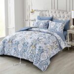 Drucon Blue Paisley Comforter Set King, 7 Pieces Bed in a Bag Boho Comforter Soft Microfiber Blue Paisley Floral Bedding(1 Comforter, 1 Flat Sheet, 1 Fitted Sheet, 2 Pillow Shams, 2 Pillowcases)