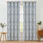 jinchan Linen Curtains for Bedroom Slate Blue Damask Patterned Curtains 84 Inches Long for Living Room Light Filtering Vintage Curtains Baroque Style Drapes Grommet Window Treatments 2 Panels Set