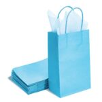 DjinnGlory 24 Pack Small Blue Paper Gift Bags with Handles 9×5.5×3.15 Inch and 24 Tissue Wrapping Paper for Business Birthday Wedding Bridal Baby Shower Party Favors Goodies