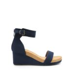 DREAM PAIRS Womens Open Toe Buckle Ankle Strap Summer Platform Wedge Sandal, Navy – 8.5 (Nini-6)